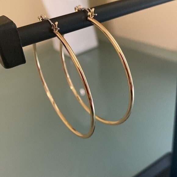 14k Yellow Gold Plated Hoop Earrings 2.25' | New - Picture 4 of 7